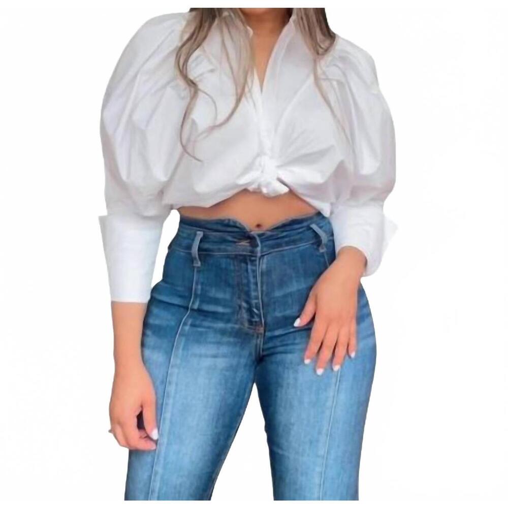 NEW GRACIA fluffy sleeves top in white